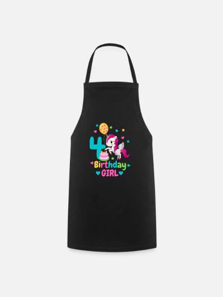 4th birthday unicorn. 4 years gift - Cooking Apron - black