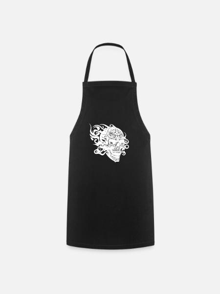 Crâne de tatouage de tatouage souriant vintage - Tablier de cuisine - noir