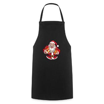 Rire joyeux Père Noël avec des cadeaux - Tablier de cuisine - noir - Devant - AI Model Male 185 dark (185cm)