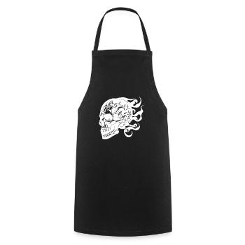 Lachender brennender grinsender Tattoo Schädel - Kochschürze - Schwarz - Vorne - AI Model Male 185 dark (185cm)