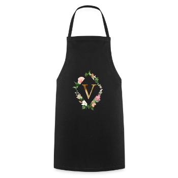 Fleurs Bouquet Boho Monogram V personnalisable - Tablier de cuisine - noir - Devant - AI Model Male 185 dark (185cm)