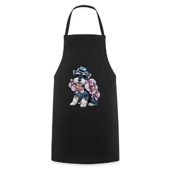 Cartoon Zwergschnauzer mit wundervollen Orchideen - Kochschürze - Schwarz - Vorne - AI Model Male 185 dark (185cm)