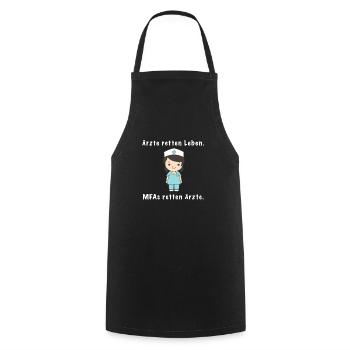 Lustiges MFA Spruchshirt – MFAs retten Ärzte - Kochschürze - Schwarz - Vorne - AI Model Male 185 dark (185cm)