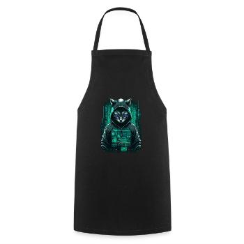 Cyber Hacker Katze - Kochschürze - Schwarz - Vorne - AI Model Male 185 dark (185cm)