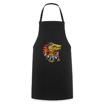 Aztec Serpent Skull Warrior - Cooking Apron - black - Front - AI Model Male 185 dark (185cm)