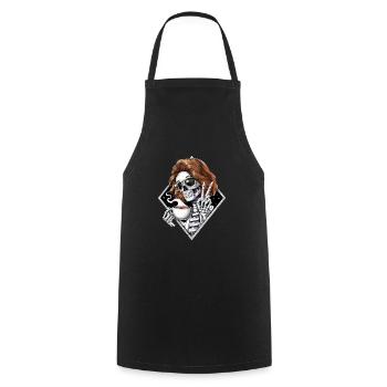 Skelett Hippie Kaffee trinkend - Kochschürze - Schwarz - Vorne - AI Model Male 185 dark (185cm)