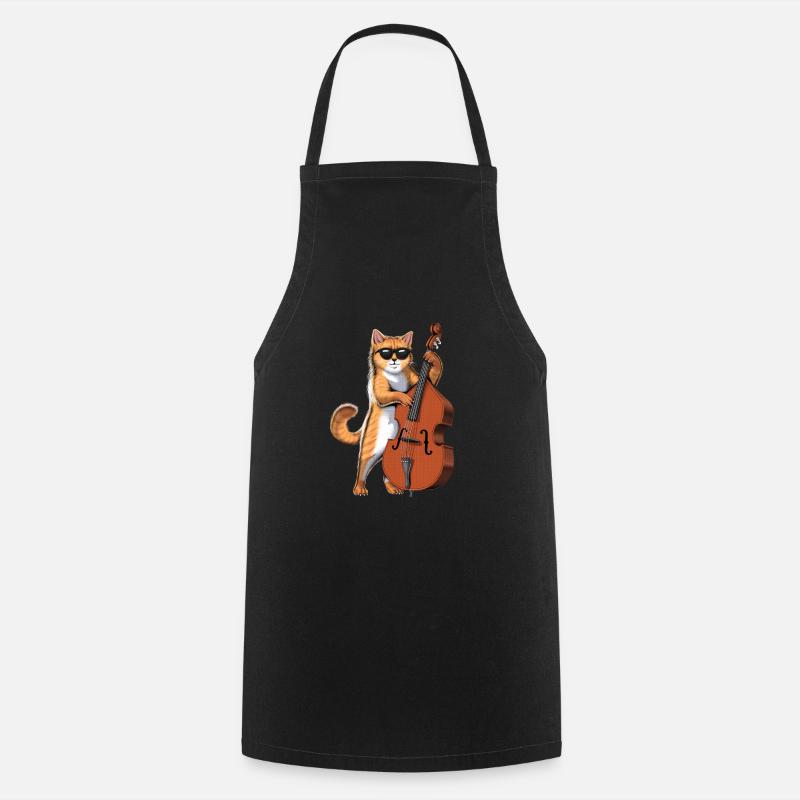 Cat Double Bass Player - Cooking Apron - black