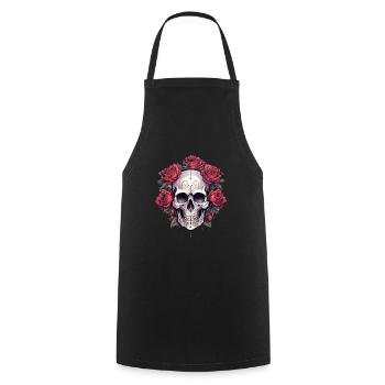 Gothic Skull and Roses Graphic Art - Cooking Apron - black - Front - AI Model Male 185 dark (185cm)