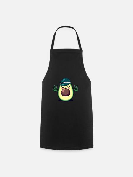 Hippie-Avocado mit Basecap - Coole Peace-Design - Kochschürze - Schwarz