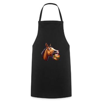 Cheval Cheeseburger Fast Food Jument Étalon - Tablier de cuisine - noir - Devant - AI Model Male 185 dark (185cm)
