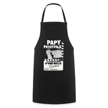 Papy et fils Belle Aventure Cadeau Naissance - Tablier de cuisine - noir - Devant - AI Model Male 185 dark (185cm)