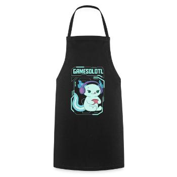 Gamesolotl Pun Design for Axolotl Lovers - Cooking Apron - black - Front - AI Model Male 185 dark (185cm)