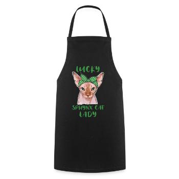 Lucky Sphynx Cat Lady St. Patricks Day - Kochschürze - Schwarz - Vorne - AI Model Male 185 dark (185cm)