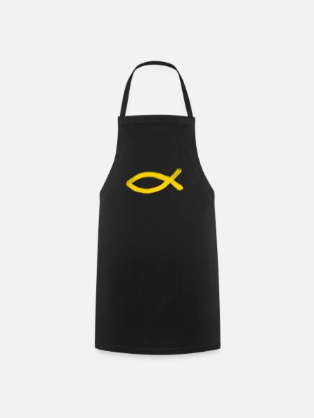 yellow Jesus fish fish Ichthys fish - Cooking Apron - black