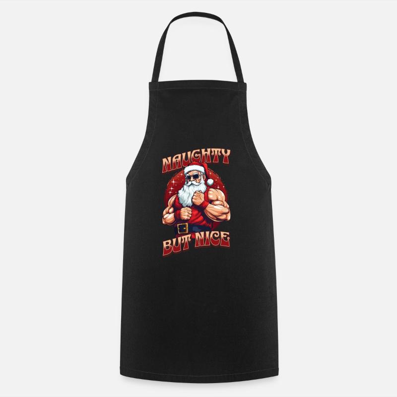 Bath Santa Claus Muscles Strong Christmas - Cooking Apron - black
