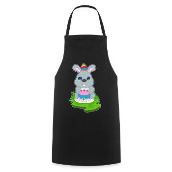 Gâteau d’anniversaire lapin - Tablier de cuisine - noir - Devant - AI Model Male 185 dark (185cm)
