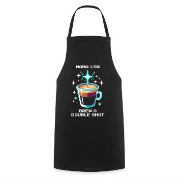 Mana low? Doppelten Shot brühen | Espresso - Kochschürze - Schwarz - Vorne - AI Model Male 185 dark (185cm)