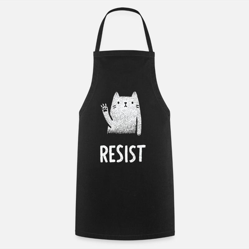 Waving White Cat Illustration - Cooking Apron - black