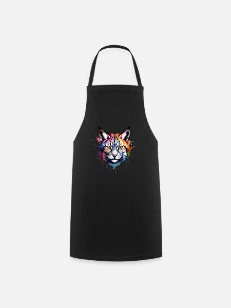 Lynx, Feline, Cool, Cool, Colorful, Watercolor - Cooking Apron - black
