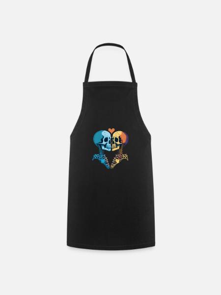 Kissing romantic skeletons - Cooking Apron - black