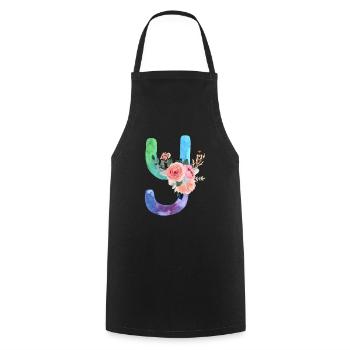 Lettre y watercolor - Tablier de cuisine - noir - Devant - AI Model Male 185 dark (185cm)