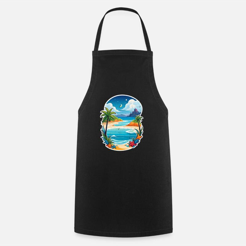 plage vacances soleil mer - Tablier de cuisine - noir