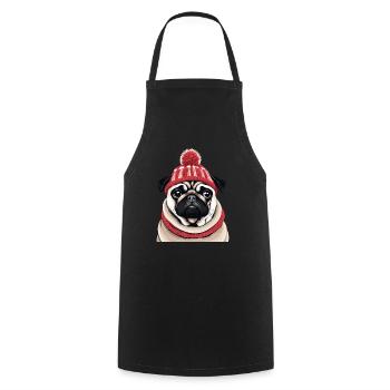 Mops mit Mütze - Kochschürze - Schwarz - Vorne - AI Model Male 185 dark (185cm)