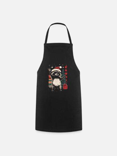 Waschbär mit Sonnenbrille und Weihnachtsmütze - Kochschürze - Schwarz