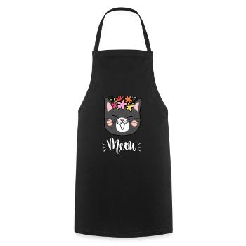 Niedliche Kawaii lustige Katze mit Blumen, die Miauen sagen - Kochschürze - Schwarz - Vorne - AI Model Male 185 dark (185cm)