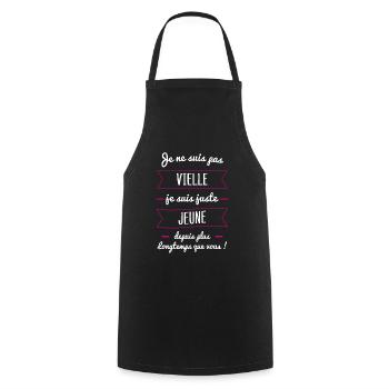 vieille jeune | cadeau marrant femme âgée - Tablier de cuisine - noir - Devant - AI Model Male 185 dark (185cm)