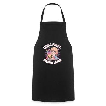 K pop und bubble Tea - Kochschürze - Schwarz - Vorne - AI Model Male 185 dark (185cm)