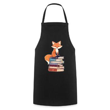 Renard sur pile de livres - Tablier de cuisine - noir - Devant - AI Model Male 185 dark (185cm)