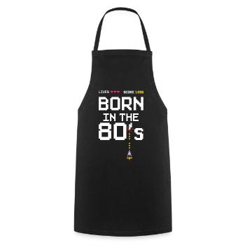 Jahrgang 1986 Geboren in den 80´ern Retro Style - Kochschürze - Schwarz - Vorne - AI Model Male 185 dark (185cm)