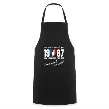 Né en 1987 - Coq aux couleurs françaises - Tablier de cuisine - noir - Devant - AI Model Male 185 dark (185cm)