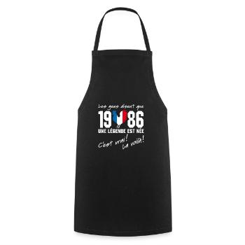 Né en 1986 - Coq aux couleurs françaises - Tablier de cuisine - noir - Devant - AI Model Male 185 dark (185cm)