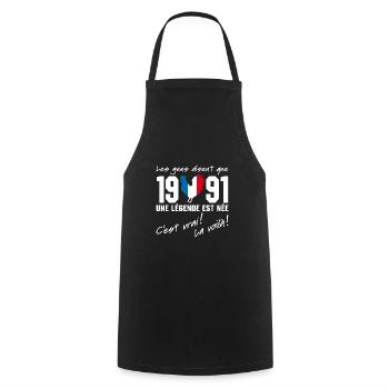 Né en 1991 - Coq aux couleurs françaises - Tablier de cuisine - noir - Devant - AI Model Male 185 dark (185cm)