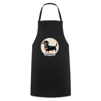 Wachwurst Dackel Dachshund Teckel sausage dog - Kochschürze - Schwarz - Vorne - AI Model Male 185 dark (185cm)