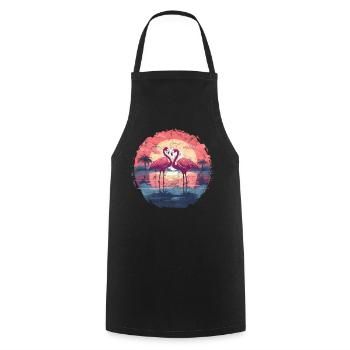 Flamingo, Couple, Sunset, Sun, Beach - Cooking Apron - black - Front - AI Model Male 185 dark (185cm)