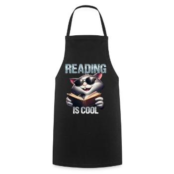 Reading is cool cat - Cooking Apron - black - Front - AI Model Male 185 dark (185cm)
