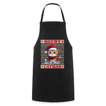 Cat Christmas Merry Meowy Catmas Ugly Cute - Cooking Apron - black - Front - AI Model Male 185 dark (185cm)