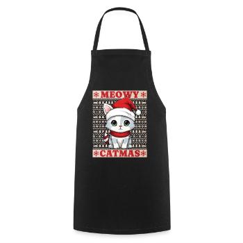 Cat Christmas Merry Meowy Catmas Ugly Cute - Cooking Apron - black - Front - AI Model Male 185 dark (185cm)