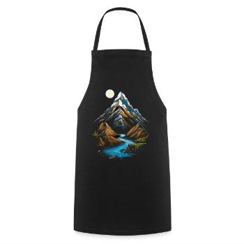 Mountain peaks in the moonlight - Cooking Apron - black - Front - AI Model Male 185 dark (185cm)