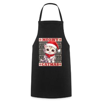 Cat Christmas Merry Meowy Catmas Ugly Cute - Cooking Apron - black - Front - AI Model Male 185 dark (185cm)