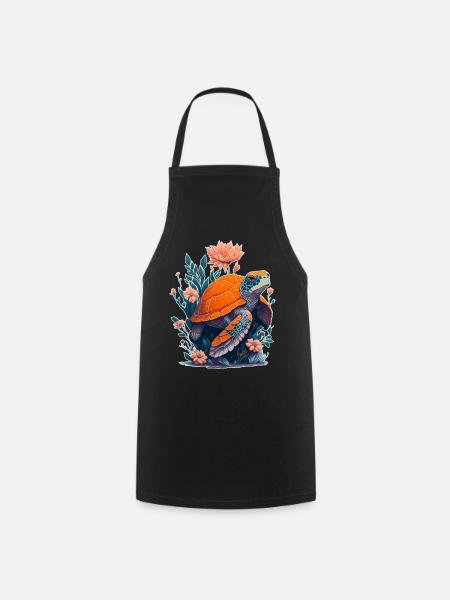 Schildkröte Blumen Motiv - Kochschürze - Schwarz