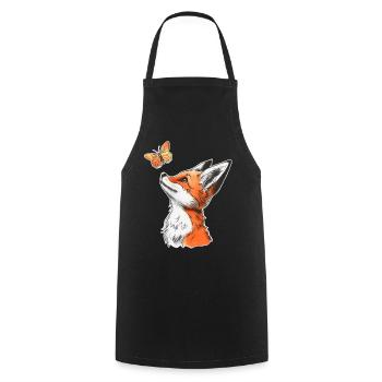 Renard avec papillon - Tablier de cuisine - noir - Devant - AI Model Male 185 dark (185cm)