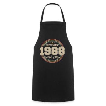 Cadeau Septembre 1988 September Birthday Gift 1988 - Tablier de cuisine - noir - Devant - AI Model Male 185 dark (185cm)