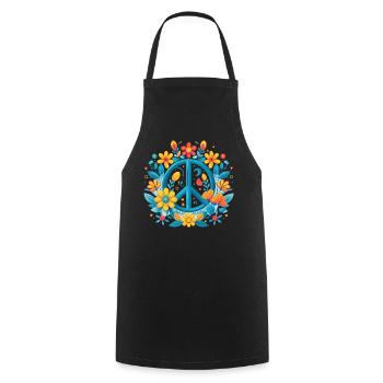 Peace Love 60's 70's Groovy Costume Flowers - Tablier de cuisine - noir - Devant - AI Model Male 185 dark (185cm)