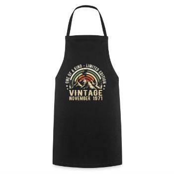 Anniversaire novembre 1971 - Cadeau Novembre 1971 - Tablier de cuisine - noir - Devant - AI Model Male 185 dark (185cm)