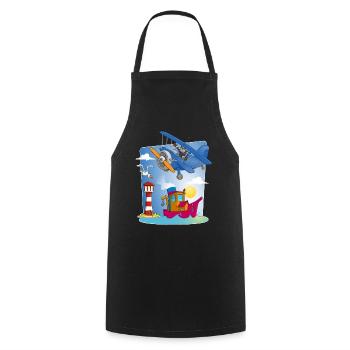 soleil, mer, avion, bateau phare et mouette - Tablier de cuisine - noir - Devant - AI Model Male 185 dark (185cm)