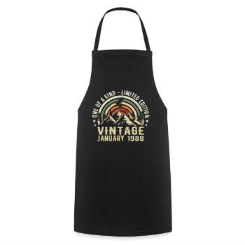 January 1988 Birthday Gift - Original 37 Years - Cooking Apron - black - Front - AI Model Male 185 dark (185cm)